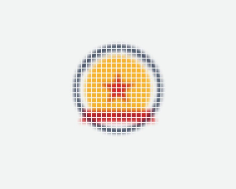 Blurry, pixelated low-resolution circular logo with a red star before vector conversion for screen printing