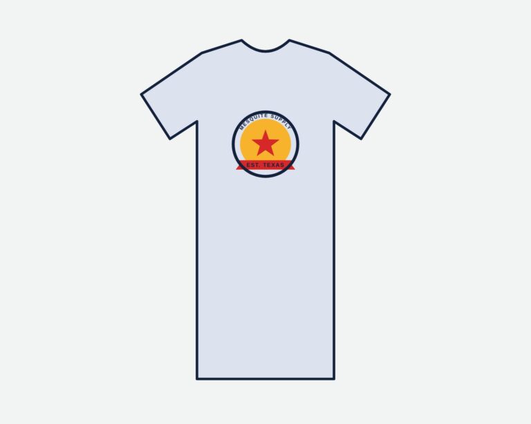 Light t-shirt mockup with the finished three-color logo screen printed on the chest from clean vector artwork